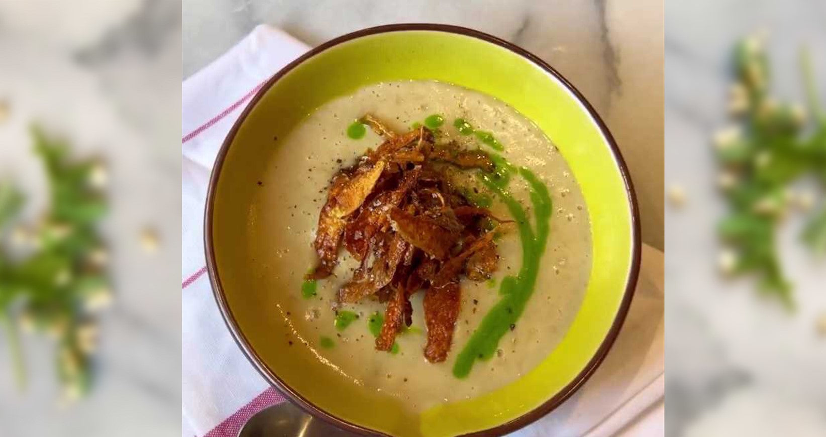 Recette velouté de topinambour et pesto de roquette